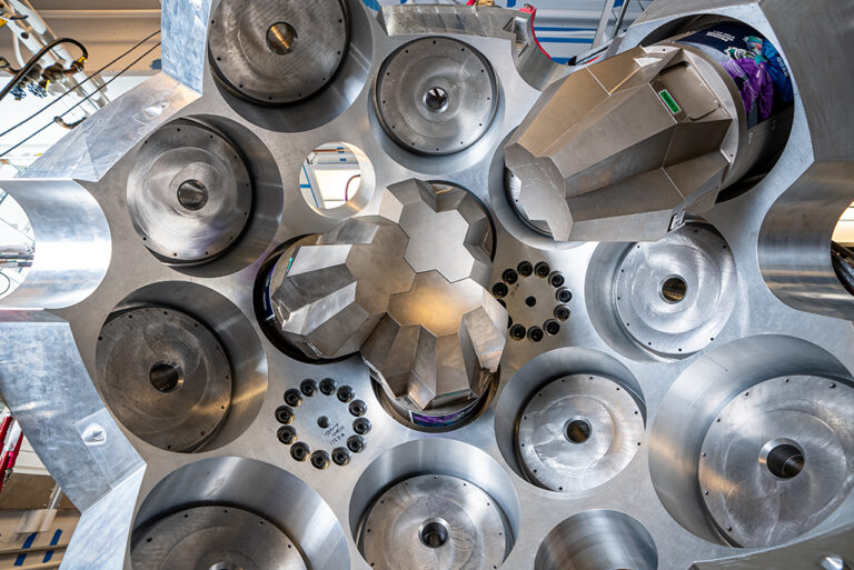 Close up view of several germanium detectors on GRETA