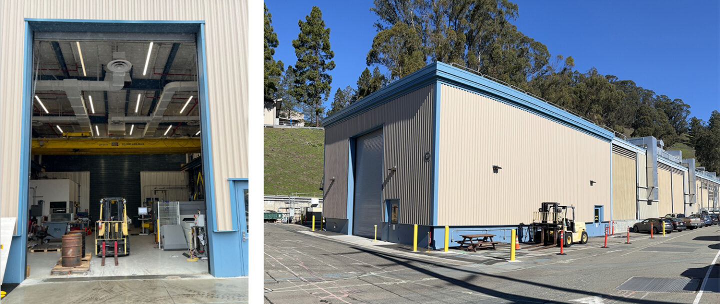 Two panel composite view of Building 77