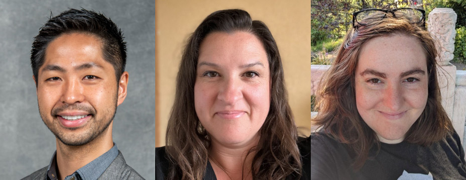 Three panel headshots of scientists and staff - Suzuki, Hanzel, and Carney