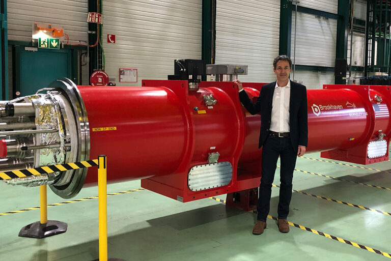 Paolo Ferracin in front of the HL-LHC magnet