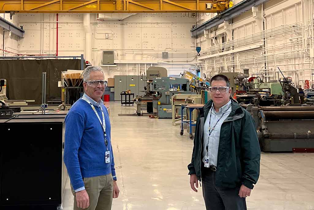 Henrik von der Lippe and Engineering Division Deputy Mike Barry during a tour of Engineering Division facilities