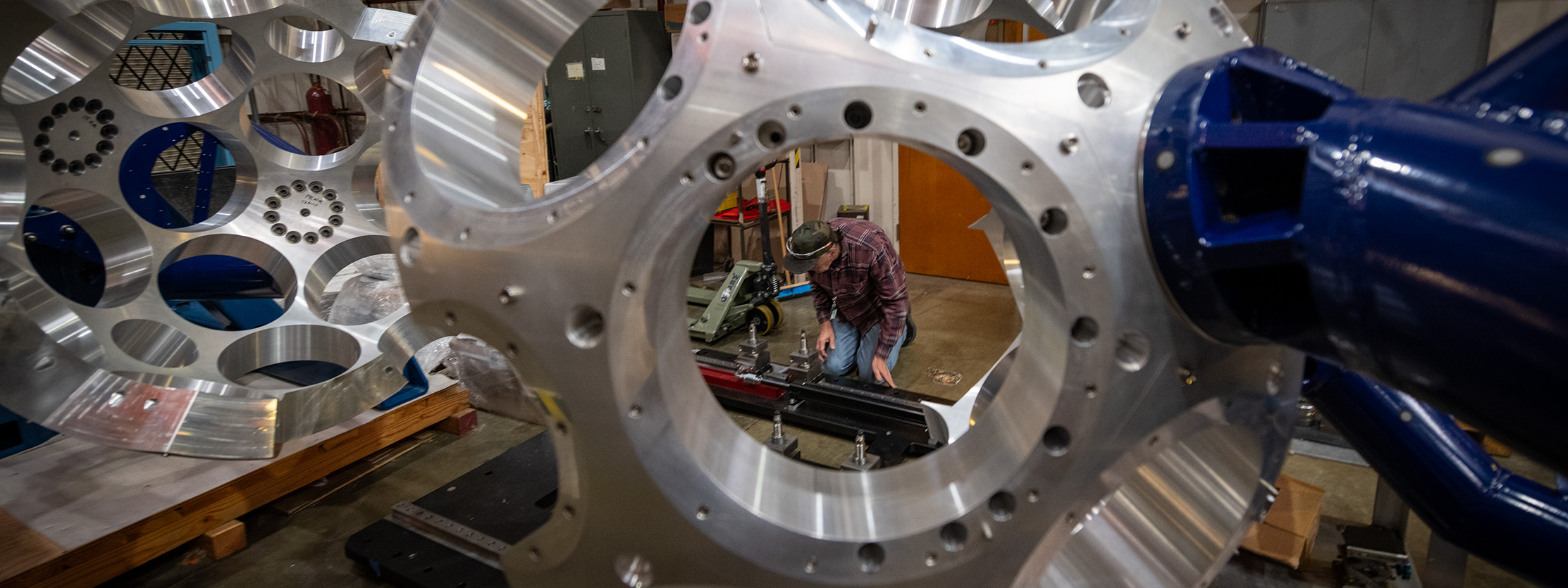 A work in progress at the machine shops in Building 77 at Lawrence Berkeley National Laboratory.