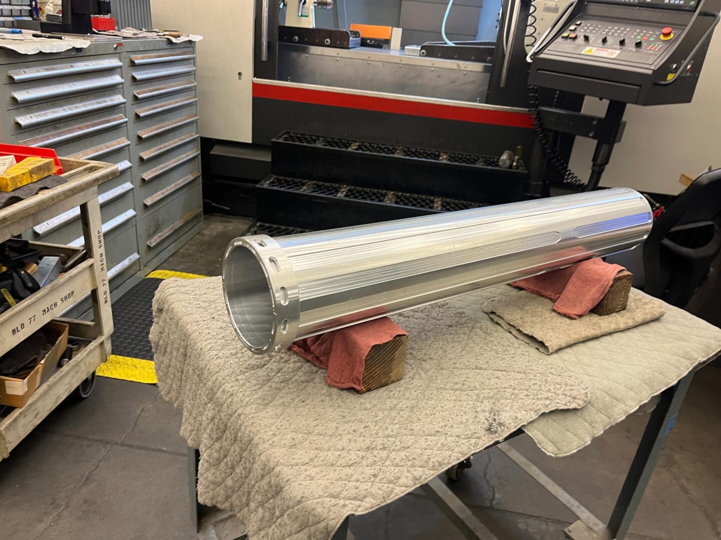 The mandrel section of the third-generation VENUS plasma chamber, showing the channels machined by Bun Pa Lim.