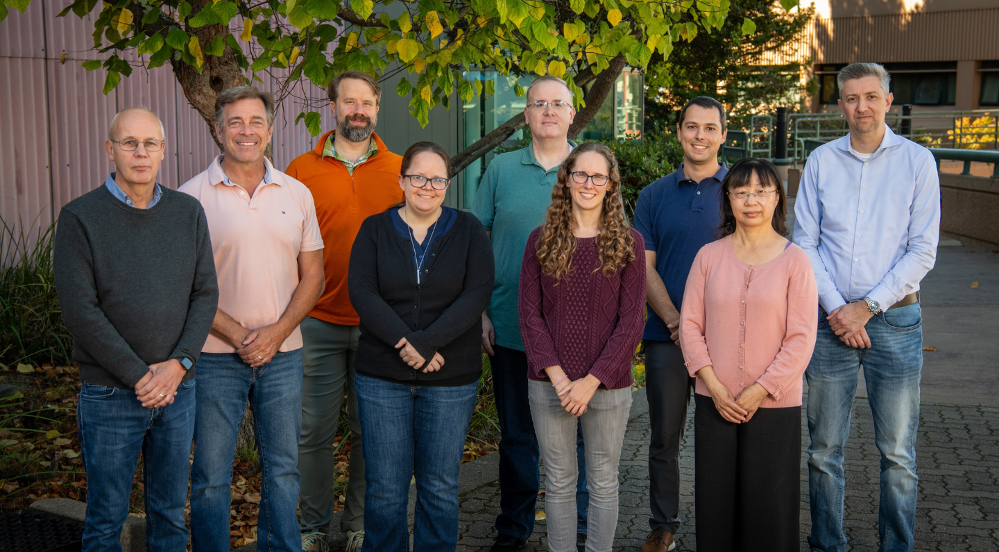 The GRETA project team received a 2025 Director’s Award from Berkeley Lab. The team included Collin Anderson, Jeffrey Bramble, Eric Buice, Chris Campbell, Heather Crawford, Mario Cromaz, Eli Dart, Jennifer Doyle (pictured first row, second from the right), Paul Fallon, Tynan Ford, Tin Ho, Eric Pouyoul, Thorsten Stezelberger, Vamsi Vytla, and Li Wang.